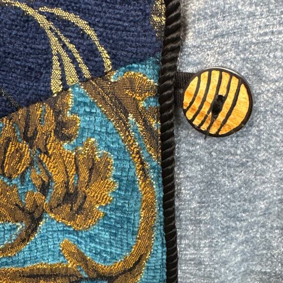 Vintage Tapestry Jacket Patchwork Wood Button Blue Jewel Tones SZM Indigo Moon - Picture 9 of 9